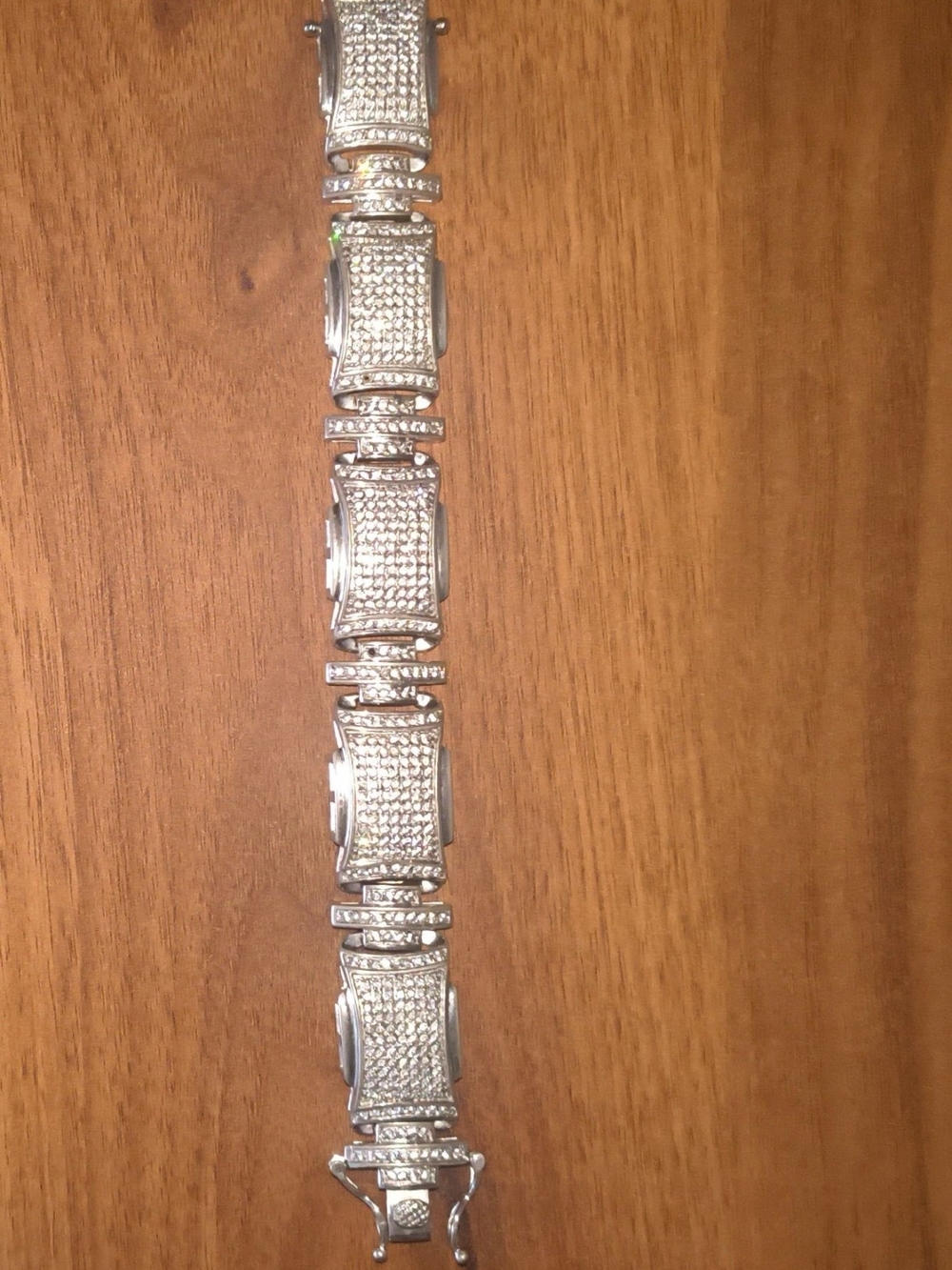 MENS STAINLESS STEEL LAB DIAMOND BRACELET ON RECTANGULAR LINKS SIZE 8.25